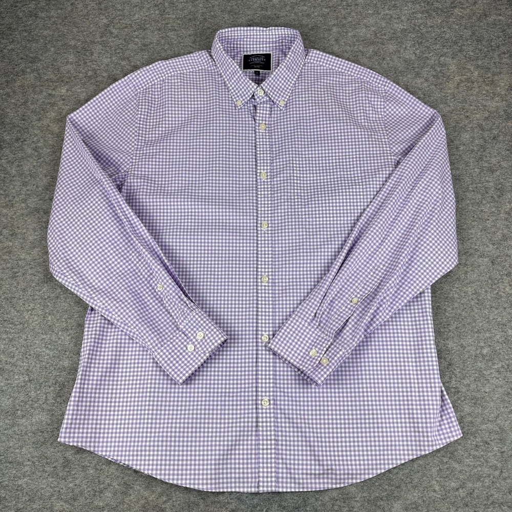 Charles Tyrwhitt Button Down Shirt Extra Slim Fit Cotton Check Purple Mens XL
